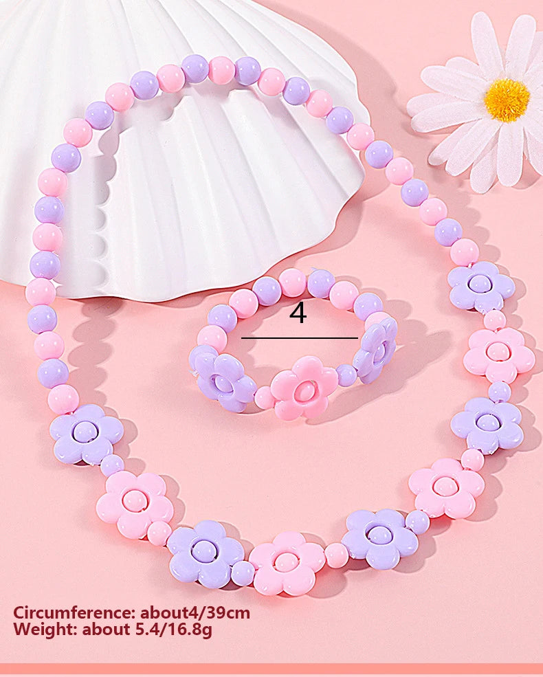 Makersland Children's Beaded Flower Bracelet Colorful Acrylic Flower Necklace Girls Children's Jewelry Sets Wholesale