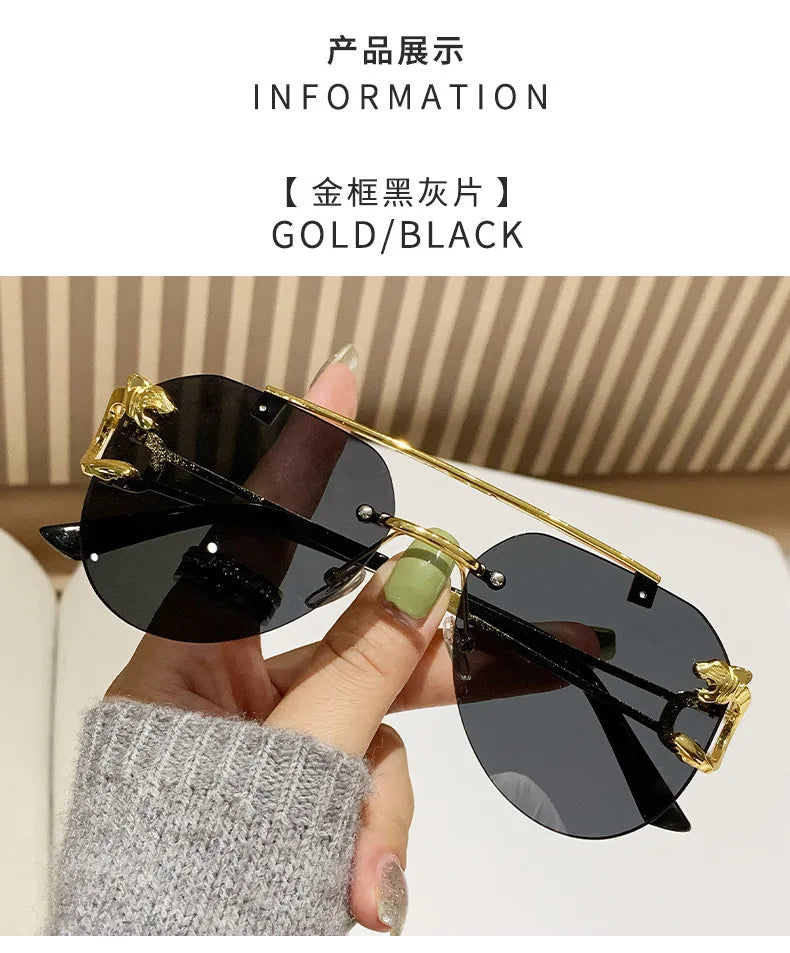 Frameless luxury brand pilot sunglasses high quality metal gradual change sunglasses cycling sunglasses