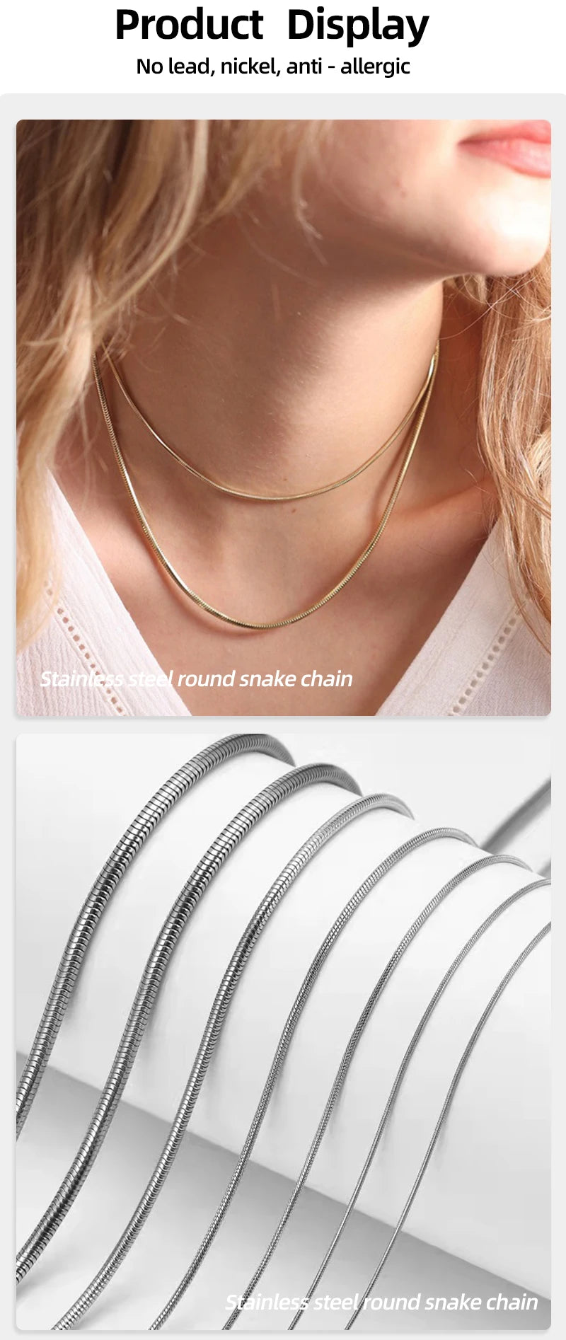 HIYEE Chain Necklace Mix And Match For Women Men Stainless Steel Snake Twist Long Collar High Polished Non Fade