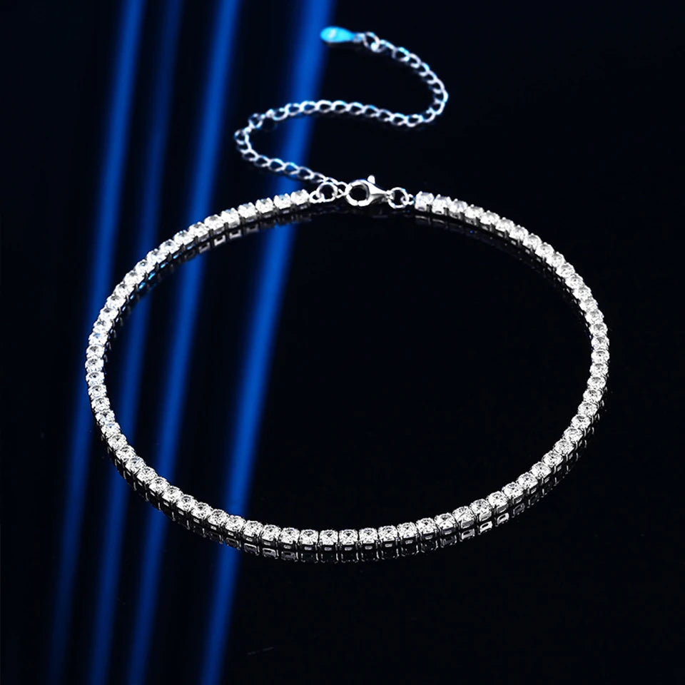 2mm/3mm High Carbon Diamond Tennis Necklace for Women 925 Sterling Silver Sparking Adjustable Chokers Necklaces Fine Jewelry