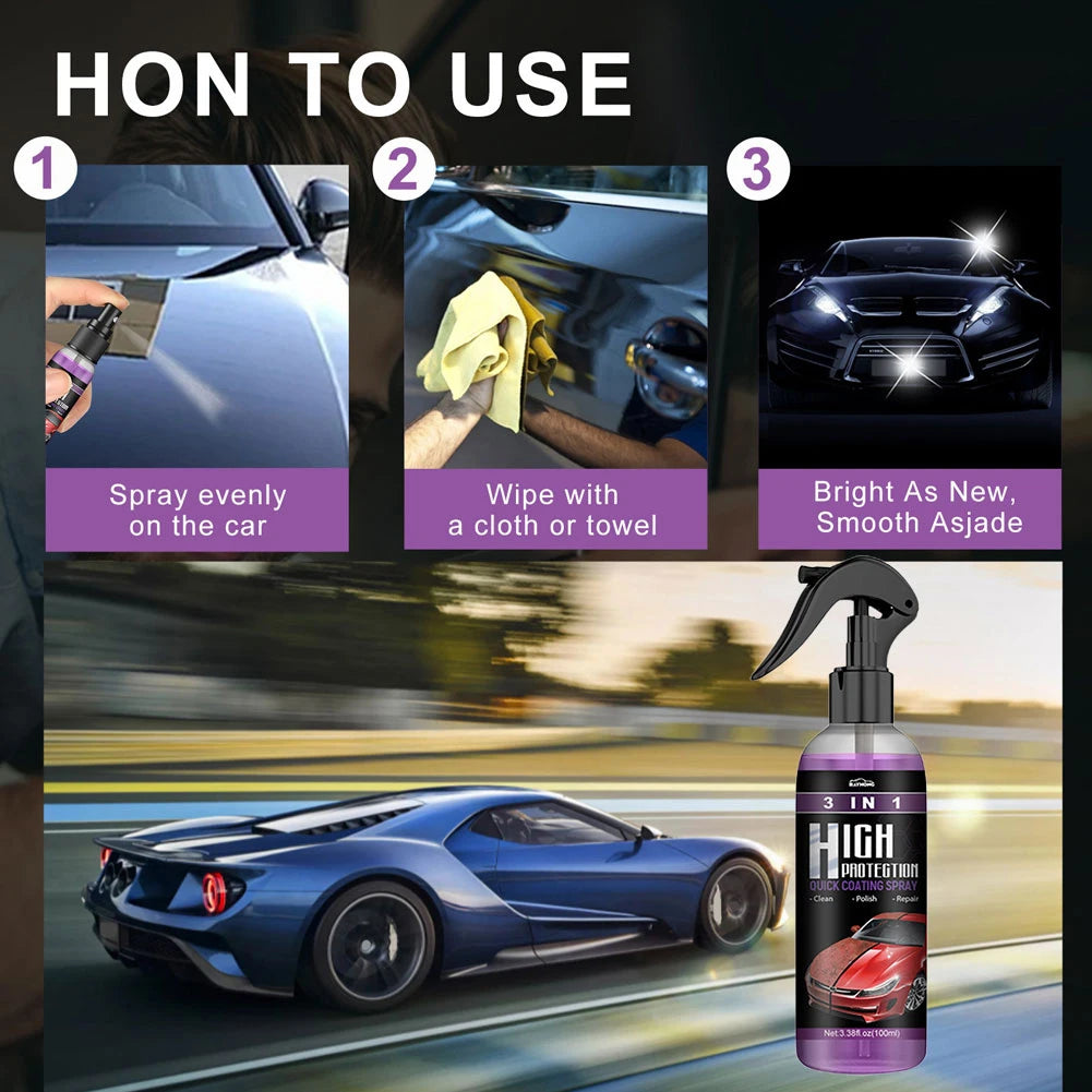 3 in 1 High Protection Quick Ceramic Coating Nano Spray Car Coating Wax Polishing Spray Plastic Refresh Fast Fine Scratch Repair