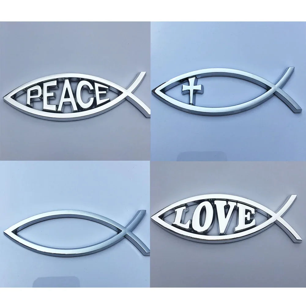 1PCS 14x4.5cm JESUS Fish Silver chrome Christian crafts ABS Car Sticker PEACE FAITH Emblem 3D Badge Decal Auto Accessories