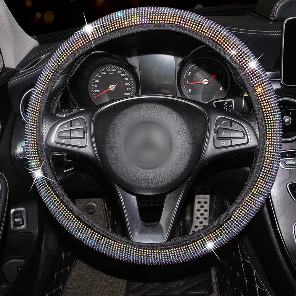 Bling Bling Rhinestones Crystal Car Steering Wheel Cover Leather Steering-wheel Covers Car Stuff Auto Accessories for Woman