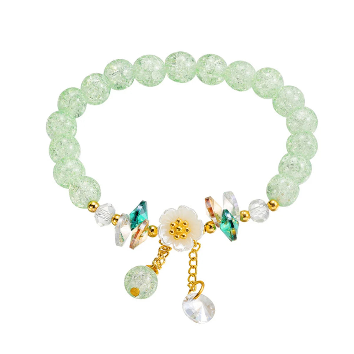 Elegant Fashion Flower Crystal Beaded Bracelets For Women Charm Shell Daisy Floral Beads Tassel Elastic Bracelet Jewelry Gifts