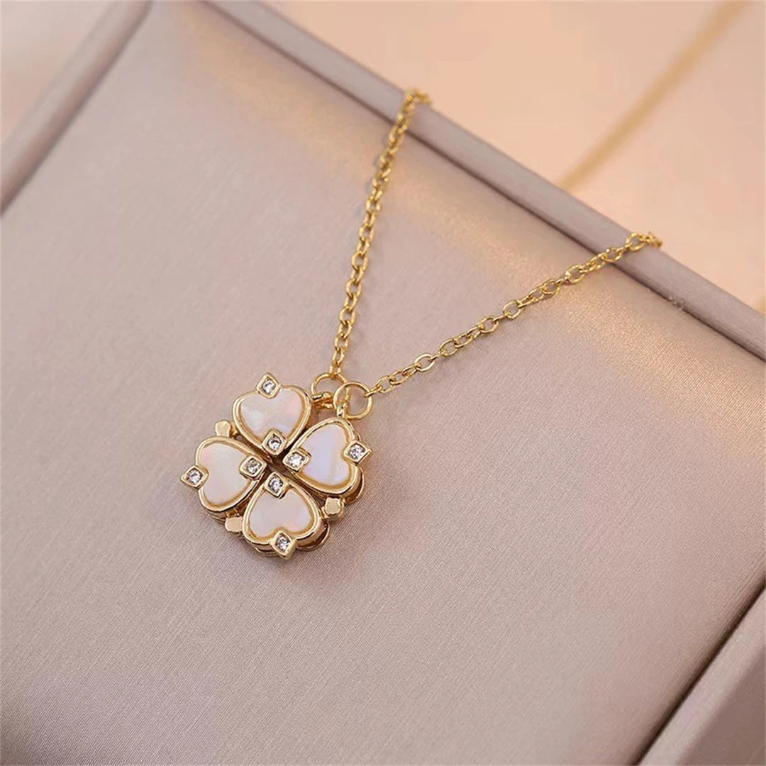 Fashion Retro Lucky Four Leaf Clover Women Necklace Gothic Love Heart Pendant Choke Chain Necklace Stainless Steel Jewelry Gift