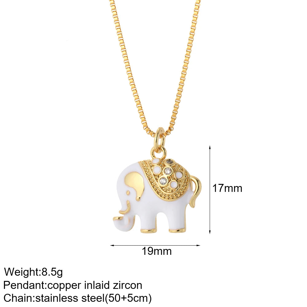 Heart Evil Blue Eye Sun Necklace for Women Cute Dog Bee Elephant Gold Color Pendant Woman's Collars Long Stainless Steel Chains