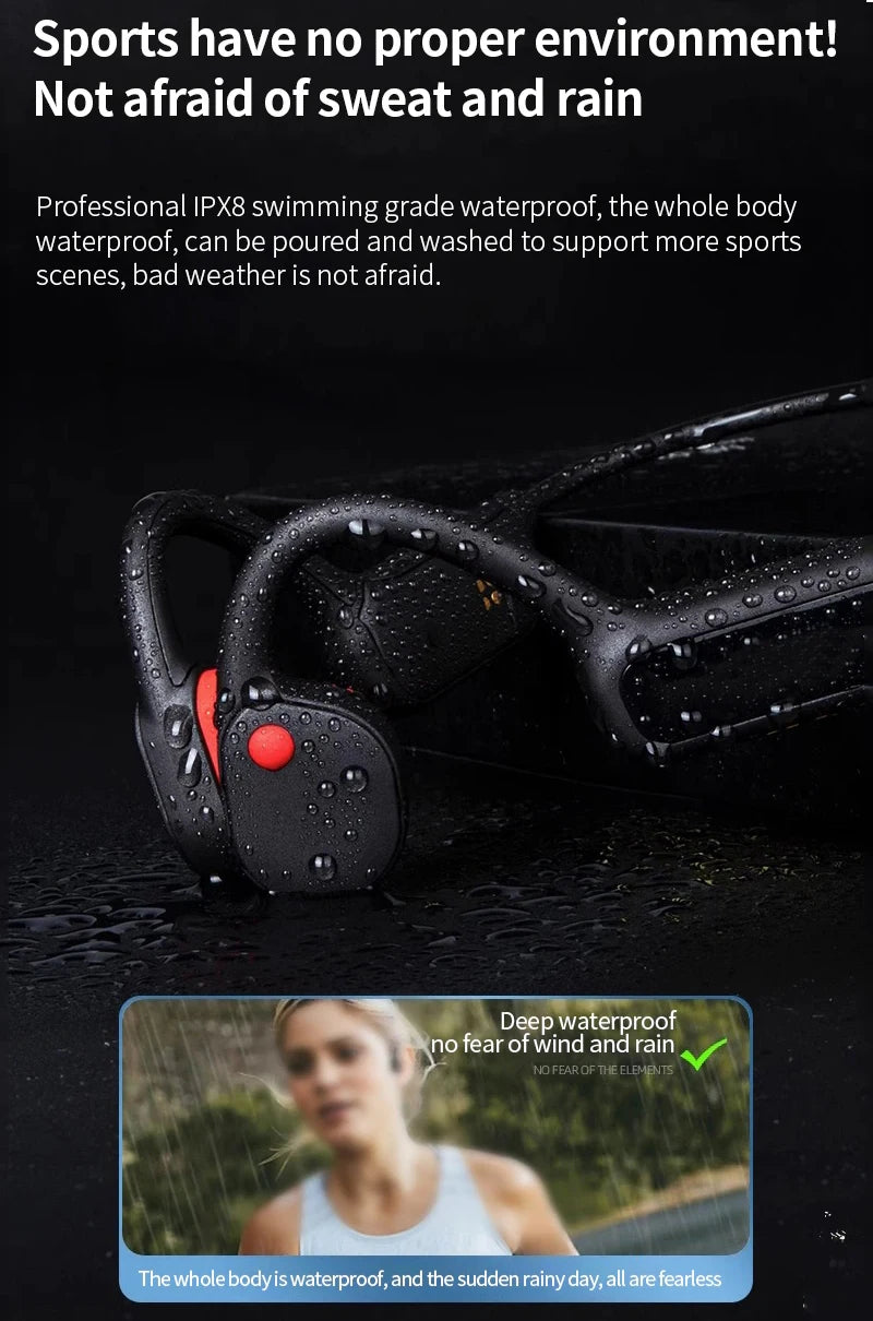 Bone Conduction Earphones Bluetooth Wireless IPX8 Waterproof MP3 Player Hifi Ear-hook Headphone With Mic Headset For Swimming