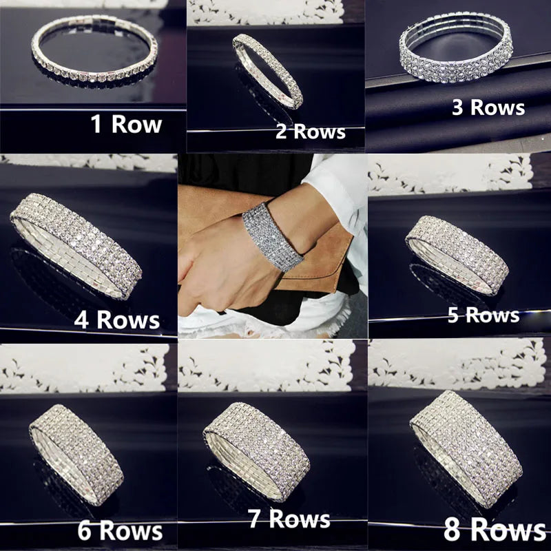 Luxury Full White AAA CZ Zircon Crystal Elastic Bracelet Bling Iced Out Rhinestone Women's Bracelet for Women Wedding Jewelry