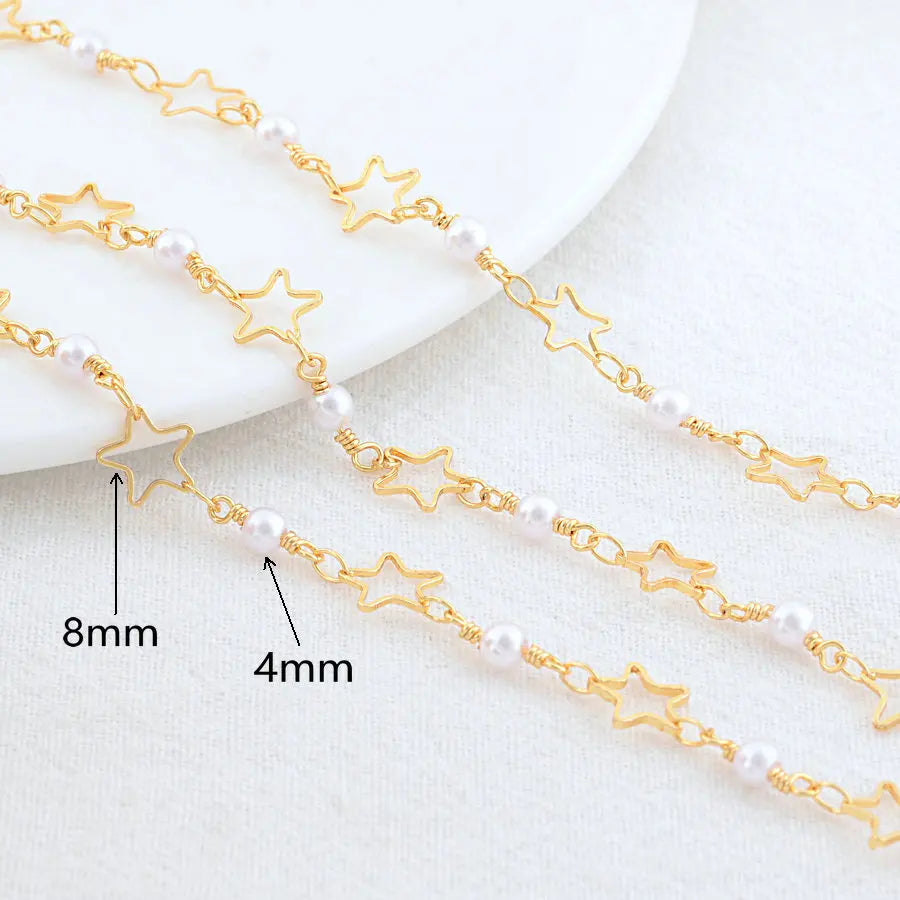 14K Gold Color Plated Brass Round Star Link Chains Necklace Chains High Quality Jewelry Accessories