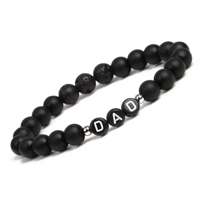 FTCY Couple's Black Obsidian Bracelets MAMA DAD Mother Father Chains in Hand Valentine's Present Blackstone Beads Jewelry Gift