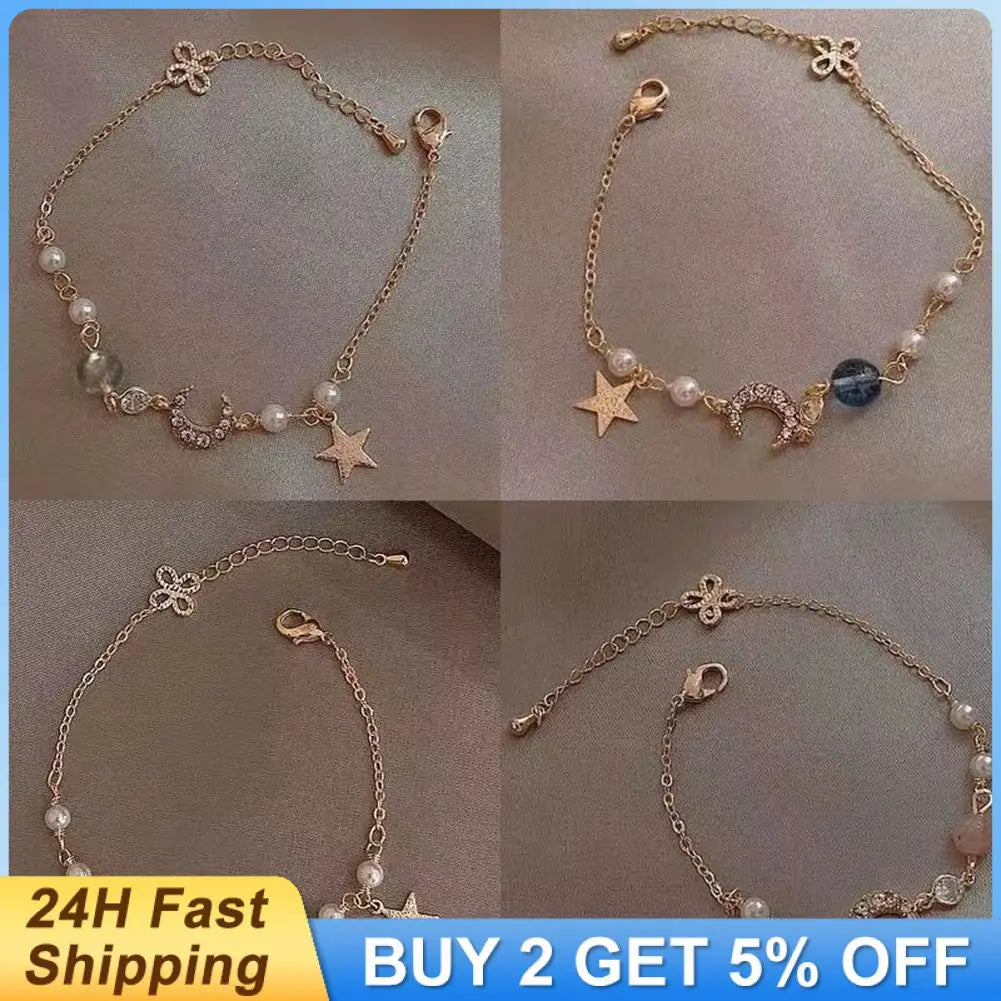 Girl Korean Charming Bracelet Women Golden Moon Stars Stylish Limited Edition Party Wedding Party Bracelet Jewelry Accessories