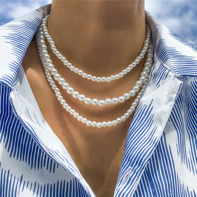 New Trendy Imitation Pearl Necklace Men Temperament Simple Handmade Strand Bead Necklace For Women Jewelry Gift Wholesale Jewelr