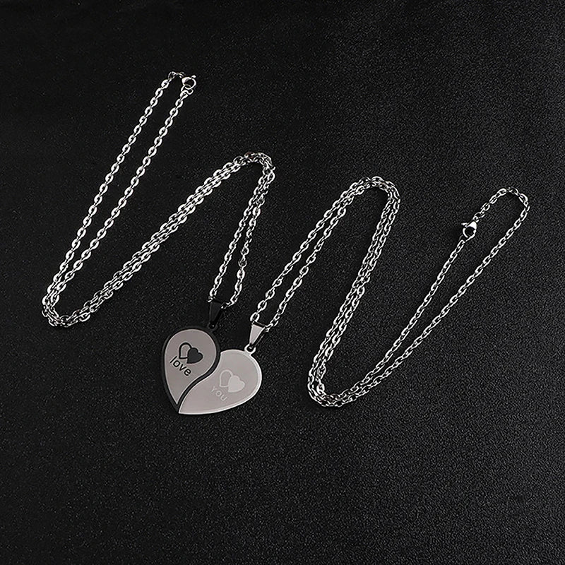 1 Pair Couples Jewelry Heart Necklaces Couple Necklace Stainless Steel Engraved Love Pendants Necklace Valentine's Day