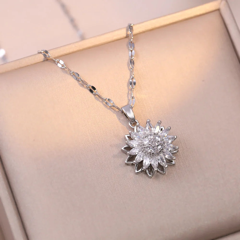 Beautiful Fashionable Sunflower Necklace Ring Bracelet Charm Women Jewelry Accessories Perfect Birthday Gift for Girls Women