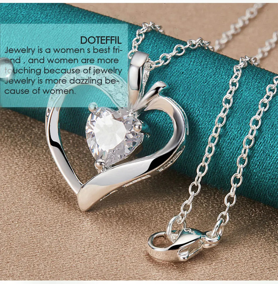 DOTEFFIL 925 Sterling Silver 16-30 Inch Chain AAA Zircon Heart Pendant Necklace For Woman Wedding Engagement Charm Jewelry