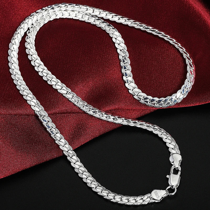 KCRLP 925 Sterling Silver 6mm Side Chain 8/18/20/22/24 Inch Necklace For Woman Men Fashion Wedding Engagement Jewelry Gift