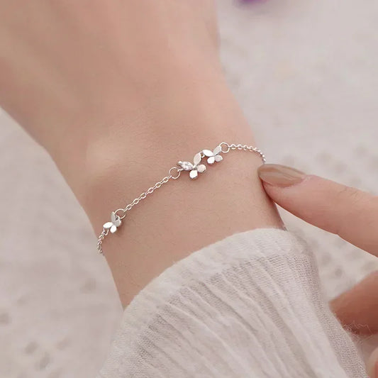 925 Sterling Silver Diamond-Studded Butterfly Bracelet Women's Fashion Jewelry Temperament Flower Adjustable Bracelet