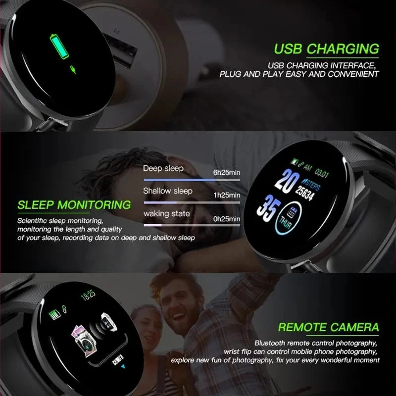 D18 Real stepcount Smart Watch Multi Function Step Connected Smart Watch For Men And Women Suitable For And Android