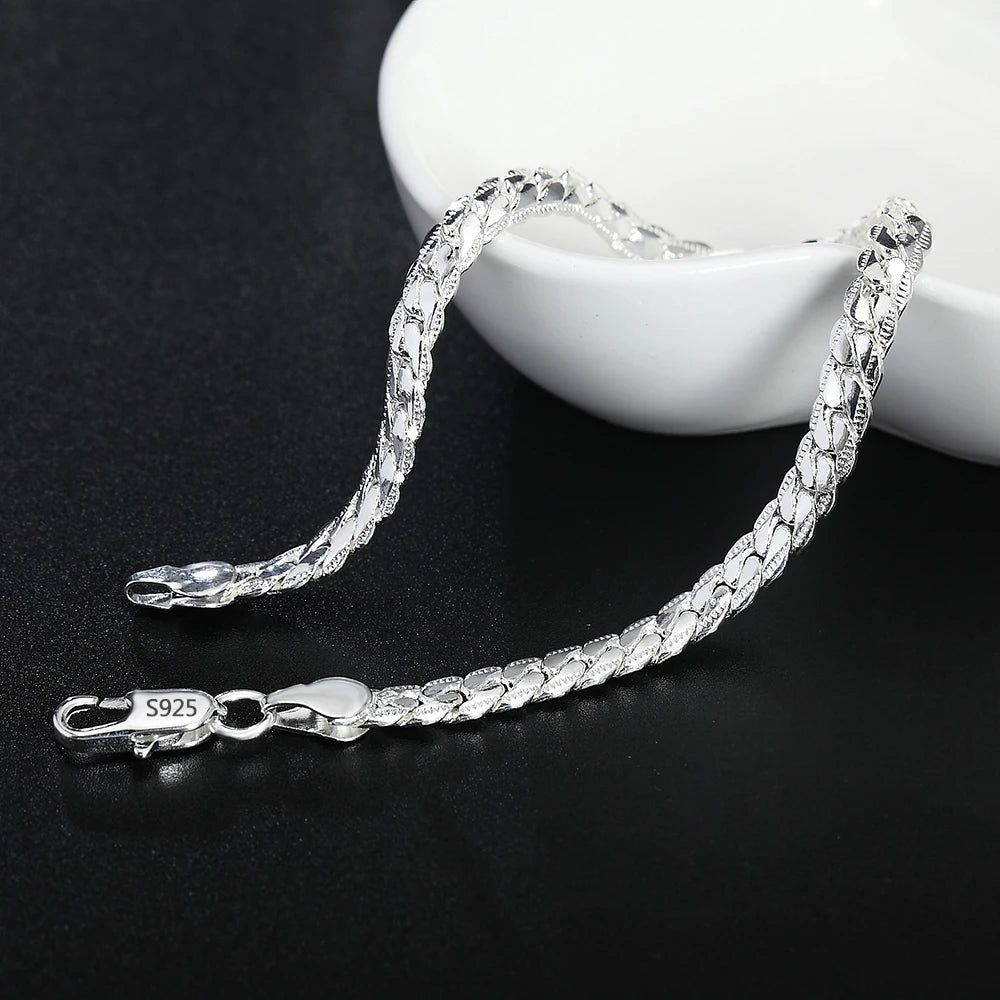 S925 Sterling Silver Gold/Silver 8/18/20/24 Inch 5MM Full Sideways Chain Necklace For Women Men Fashion Jewelry Gifts