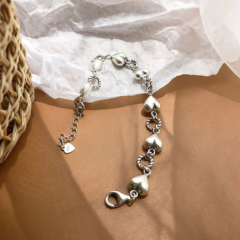 VENTFILLE 925 Sterling Silver Thai Silver Bracelet for Women Vintage Geometric Heart Love Lucky Punk Jewelry 2023 New Dropship