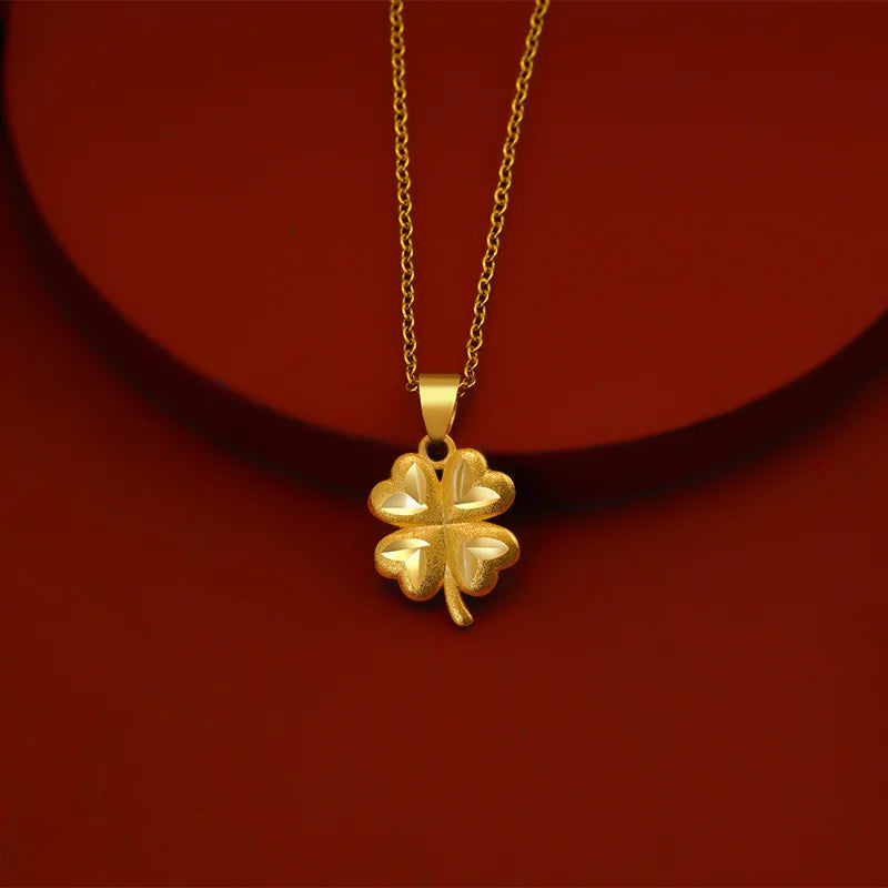 14 K Gold Color Lucky Clover Pendant Necklace for Women Fine Jewelry Genuine Solid Gold Color for Women Wedding Luxury Jewelry