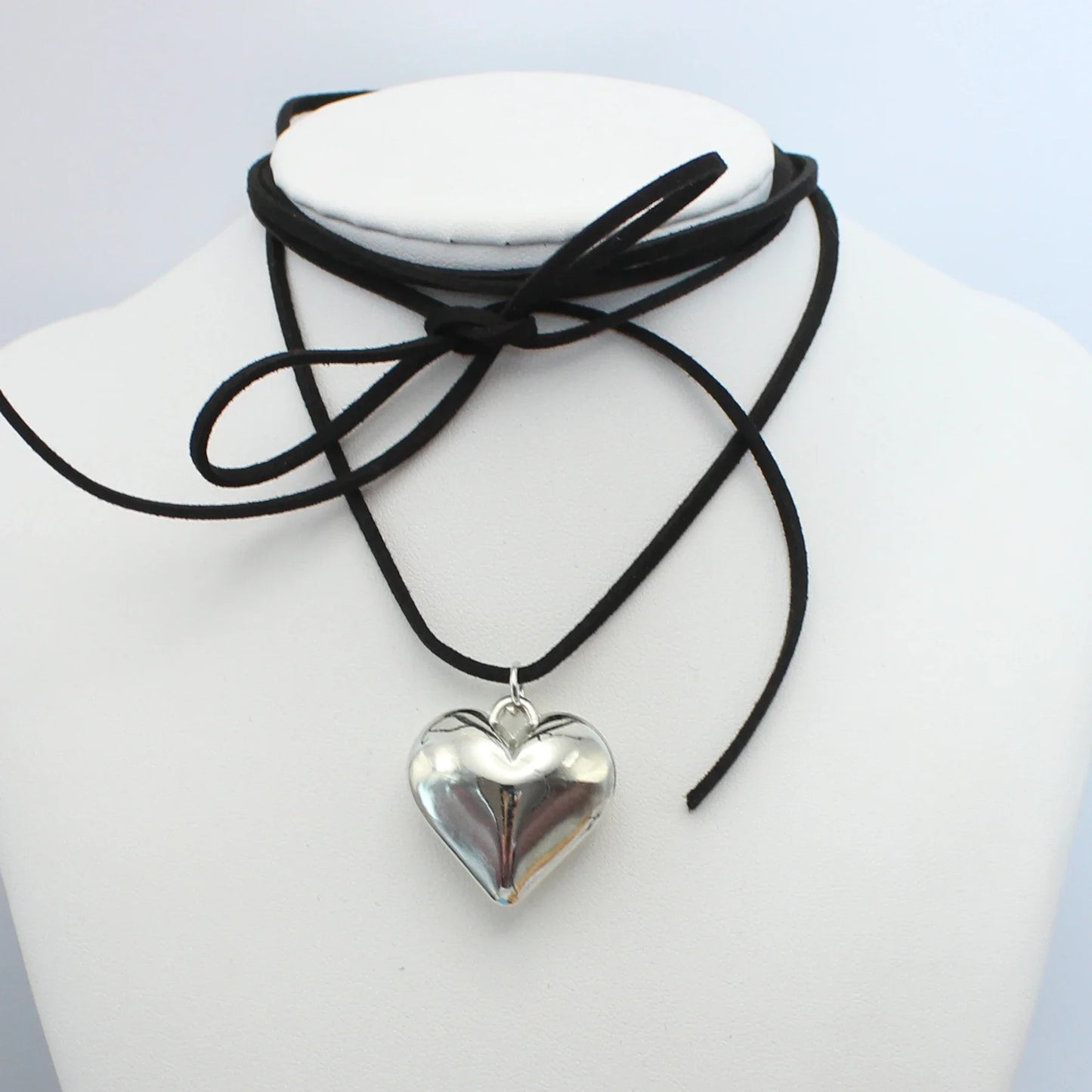 Goth Black Velvet 30mm Big Heart Pendant Choker Necklace Women Diy Weave Knotted Bowknot Adjustable Chain Jewelry