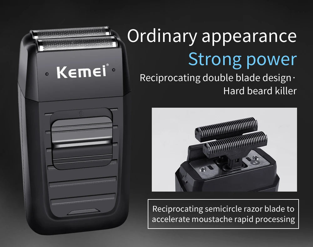 Kemei-1102 Rechargeable Cordless Shaver for Men Twin Blade Reciprocating Beard Razor Face Care Multifunction Strong Trimmer