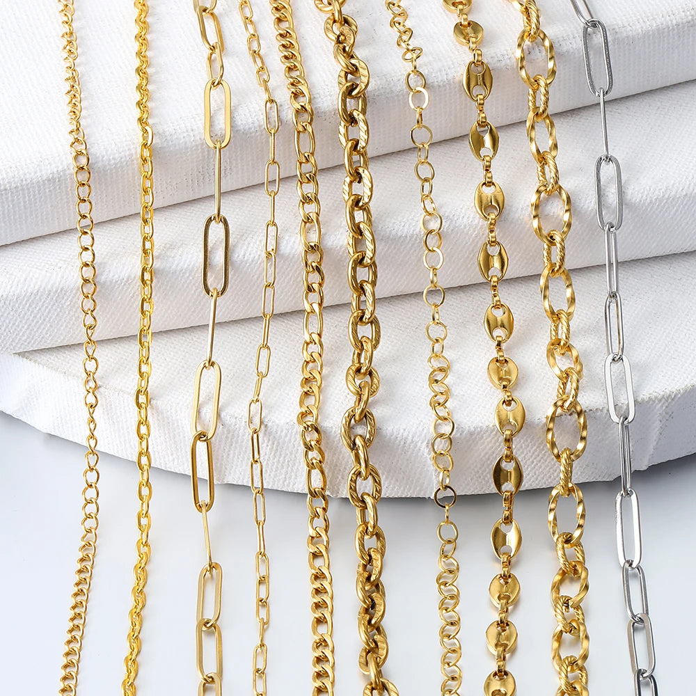 2Meters/1Meter Stainless Steel Chain High Quality Gold Color Chains for Bracelet Necklace Jewelry Making DIY Findings Wholesale