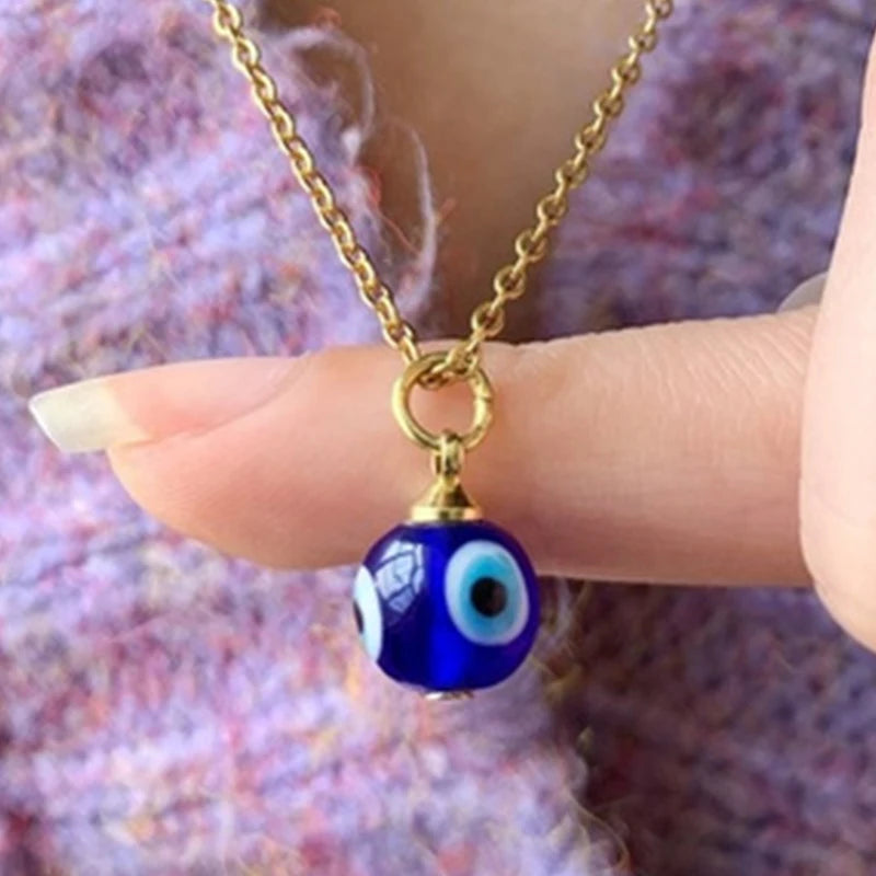 Simple Evil Eye Thin Pendant Women Jewelry Necklace Turkish Lucky Fashion Gold Color Choker Chain Round Heart Female Friend Gift