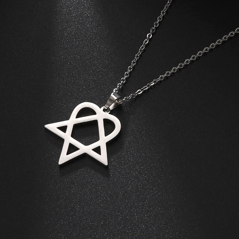 Classic Simple Personality Heartagram Star Heart Stainless Steel Pendant Necklace Men's Women's Fashion Star Of David Necklace