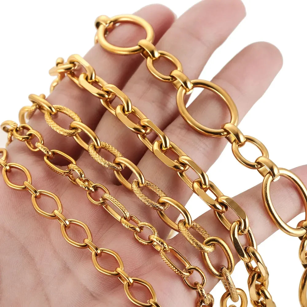 1 Meter Stainless Steel Large Heavy Oval Chunky Knot Hip Hop Punk Link Gold Chain DIY Jewelry Handmade Necklace Bracelet Chains