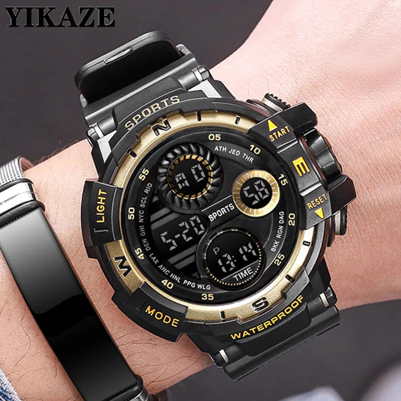 YIKAZE Men's Military Digital Watch Outdoor Men Sports Watch Waterproof Luminous Chronograph Clock Student Electronic Wristwatch