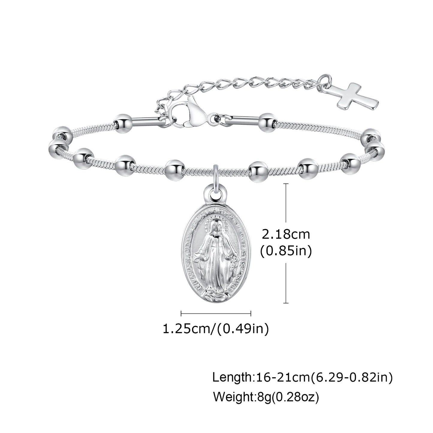 Vnox Rosary Bracelet for Women Girls, Gold Plated Stainless Steel Religious Cross and Virgin Mary Prayer Bracelets Gifts