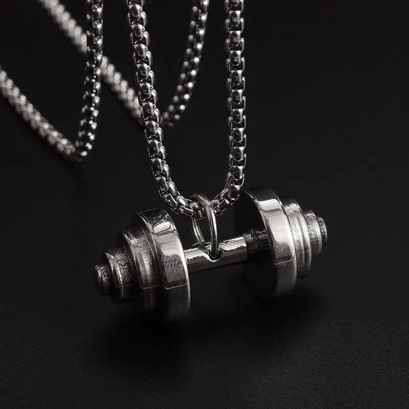 Stainless Steel Weightlifting Dumbbell Pendant Muscle Man Fitness Bodybuilding Barbell Necklace Women Gym Sports Jewelry