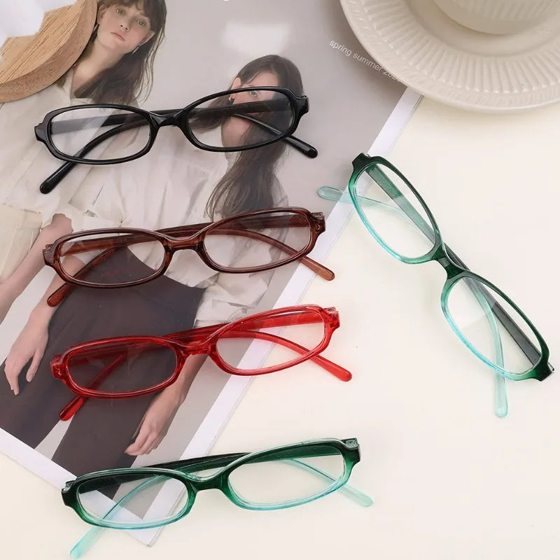 Y2K Style Women's Anti Blue Light Eyeglasses Retro Blue Green Oval Fashion Small Frame Glasses Square Box Eyewear Spectacles