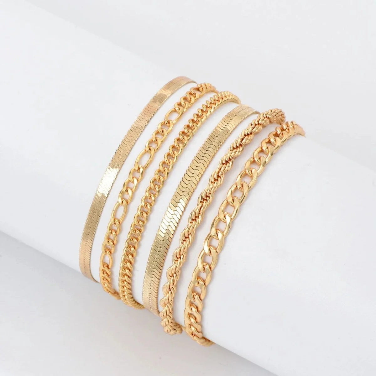 6Pcs/Set Fashion Thick Chain Link Bracelets Set For Women Gold Color Silver Color Metal Snake Chain Twist Bracelet Punk Jewelry