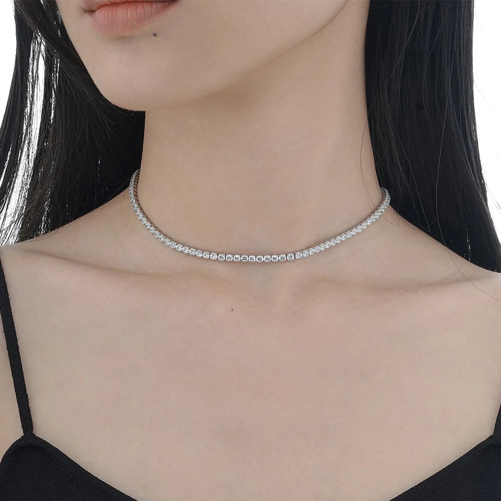 TBCYD 2MM D Color Moissanite Tennis Necklace Choker For Women S925 Silver Diamond Adjustable Neckband Chain Fine Jewelry Gifts