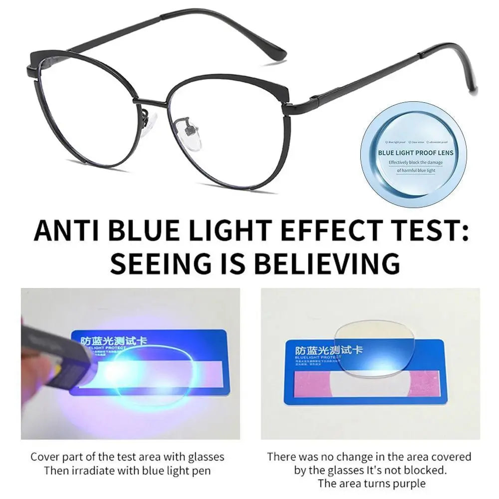 Blue Metal Light Blocking Women Designers Eyeglasses Optical Spectacle Computer Eye Protection Glass Fashion Eyewear