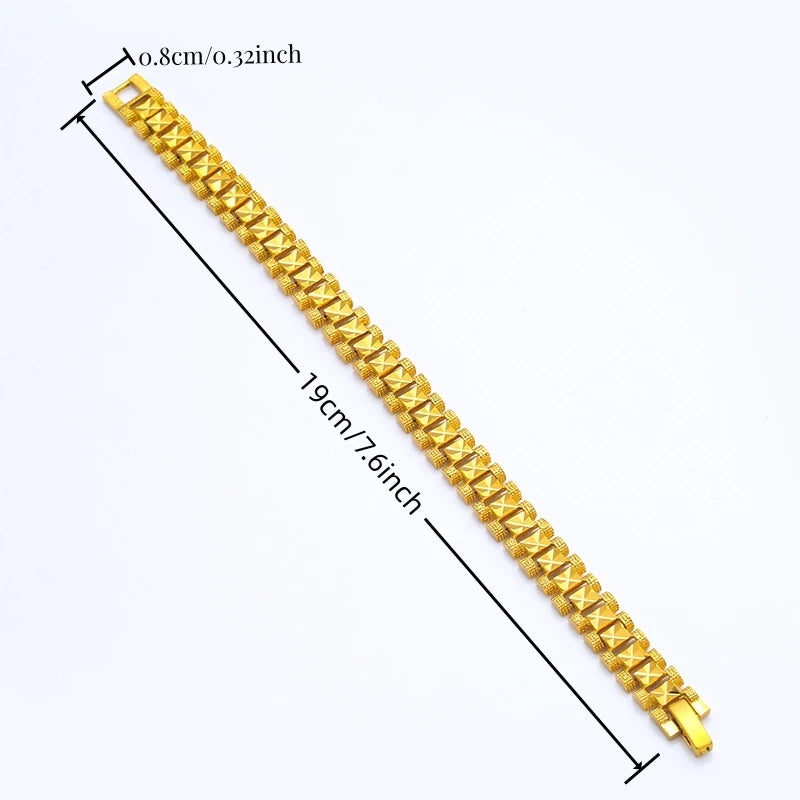 Gold Plated 8mm Width Tank Chain Bracelet & Bangles for Men Women Wristband Vintage Jewelry Accessories Wholesale Gifts