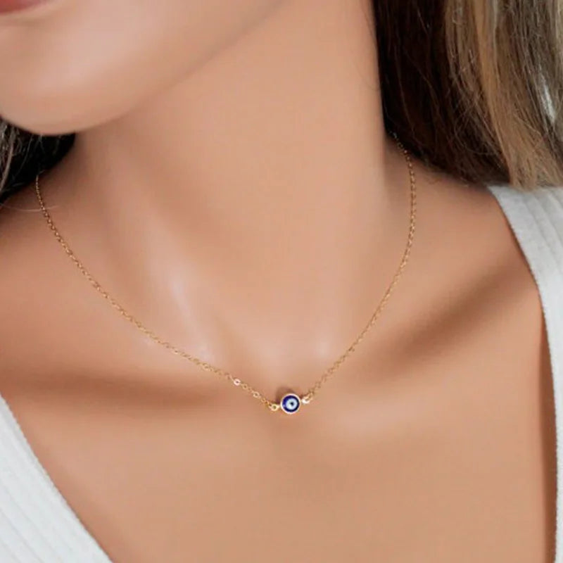 2022 Turkey Evil Eye Necklace for Women Blue Eye Hand Stainless Steel Chain Choker Clavicle Chain Ethnic Lucky Ear Jewelry Gifts