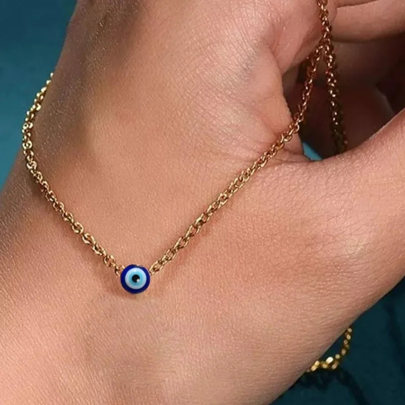 Simple Evil Eye Thin Pendant Women Jewelry Necklace Turkish Lucky Fashion Gold Color Choker Chain Round Heart Female Friend Gift