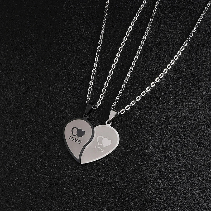 1 Pair Couples Jewelry Heart Necklaces Couple Necklace Stainless Steel Engraved Love Pendants Necklace Valentine's Day