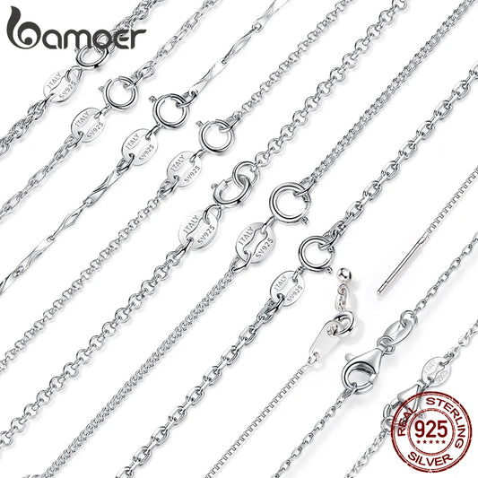 BAMOER Classic Basic Chain 100% 925 Sterling Silver Lobster Clasp Adjustable Necklace Chain Fashion Jewelry for Women