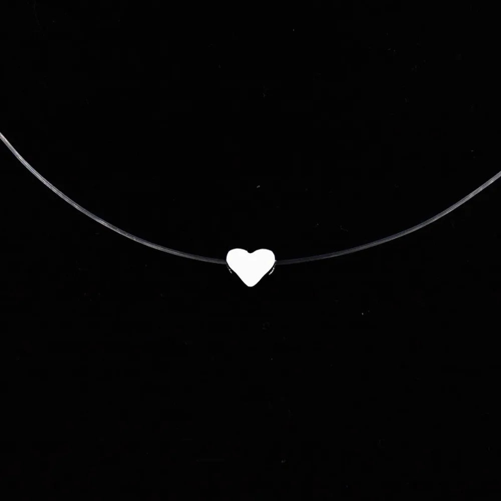 Hot Female Transparent Fishing Line Necklace Silver Color Invisible Chain  For Women Rhinestone Choker  Collier