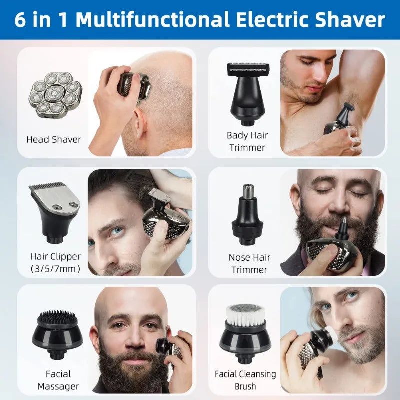 4D Head Shavers for Bald Men, Upgraded 9 Floating Heads 6-in-1 Rechargeable Waterproof Wet Dry Bald Head Shavers for Men