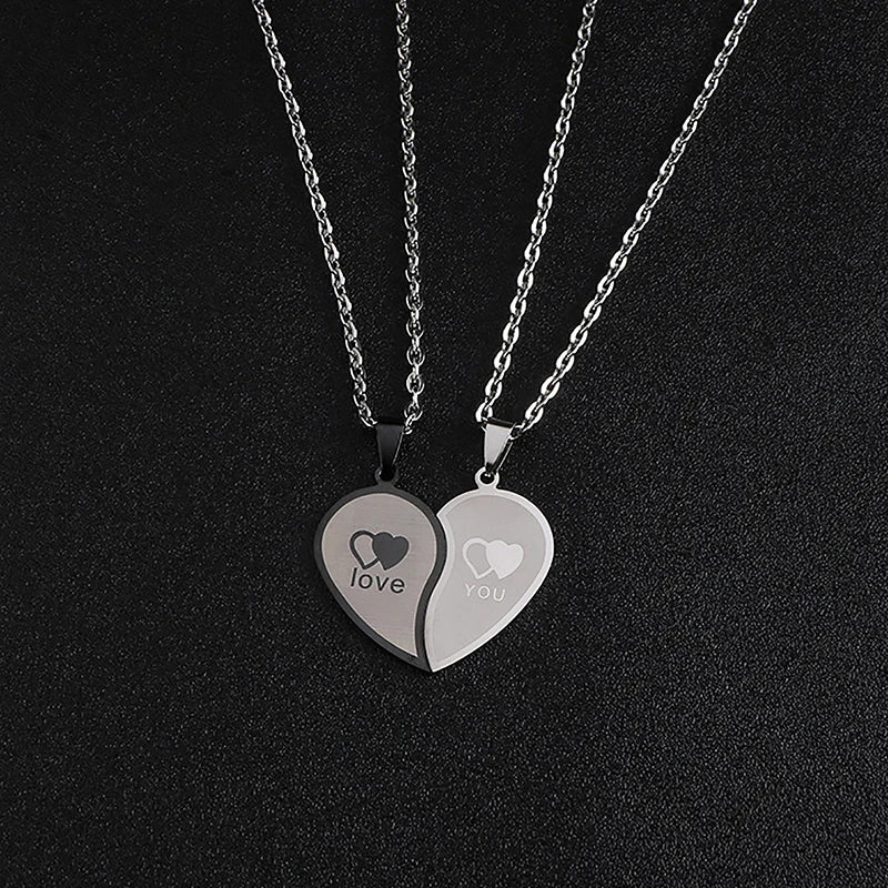 1 Pair Couples Jewelry Heart Necklaces Couple Necklace Stainless Steel Engraved Love Pendants Necklace Valentine's Day