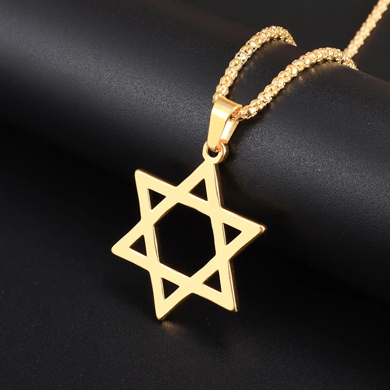 Trendy Classic Hexagram Star of David Pendant Jewish Religious Stainless Steel Necklace Men\\\\'s Casual Amulet Jewelry Gift