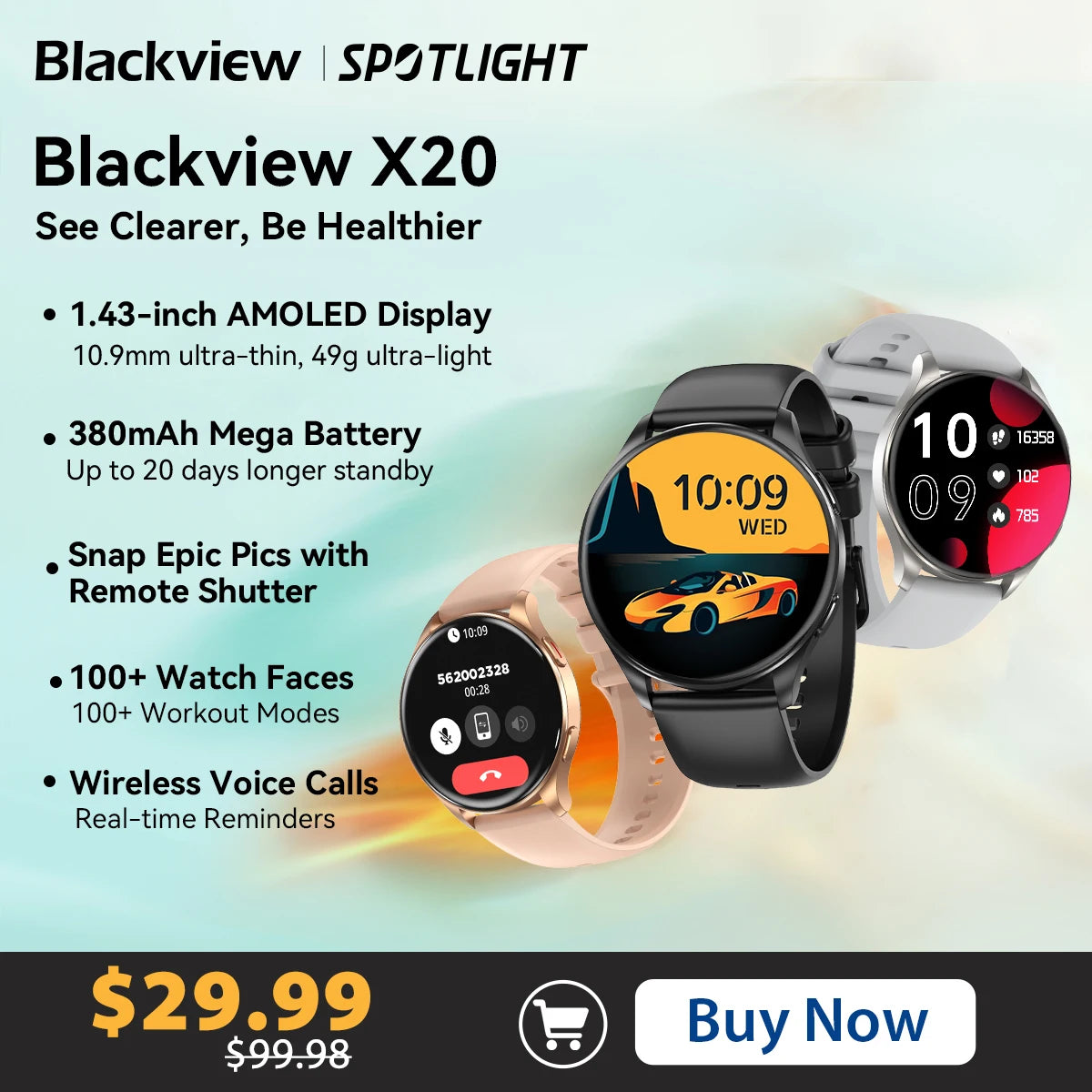 Blackview 2024 New Smartwatch X20 Watch AMOLED Display Hi-Fi Bluetooth Phone Calls Health and Fitness Tracking  for ISO Android