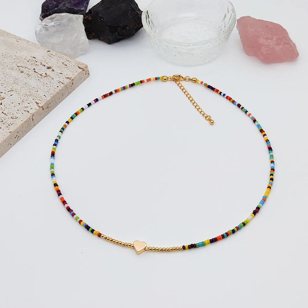 KKBEAD Miyuki Necklace Y2k Accessory Boho Summer Colorful Rainbow Beaded Necklaces Choker Seed Beads Jewellery Wholesale