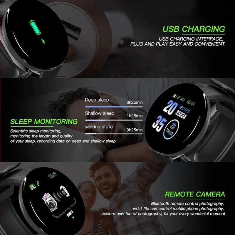 D18 Smart Watch Men and Women Sports Smart Bracelet LED B41 Smartwatch Waterproof Smart Touch Screen Bracelet Smartband 2024 New